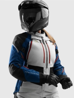 Kurtka motocyklowa damska tekstylna Rebelhorn Hardy 3.0 niebiesko-szaro-czerwona