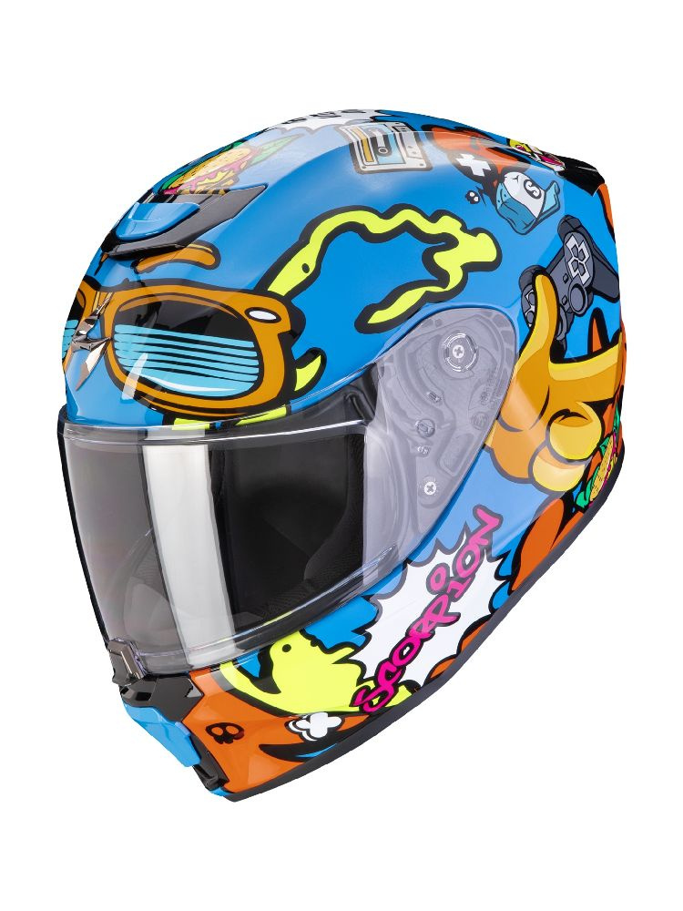Kask integralny dziecięcy Scorpion EXO-JNR Air Fun niebiesko-pomarańczowy