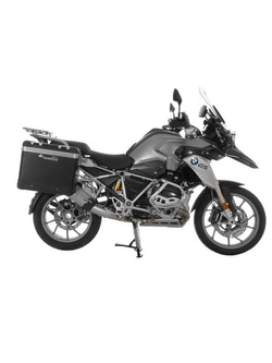 Zestaw: kufry boczne z anodowanego aluminium czarne Zega Pro + stelaże srebrne Touratech BMW R1250GS/ R1250GS Adventure/ R1200GS (13-21)/ R1200GS Adventure (14-21) (31+38L)