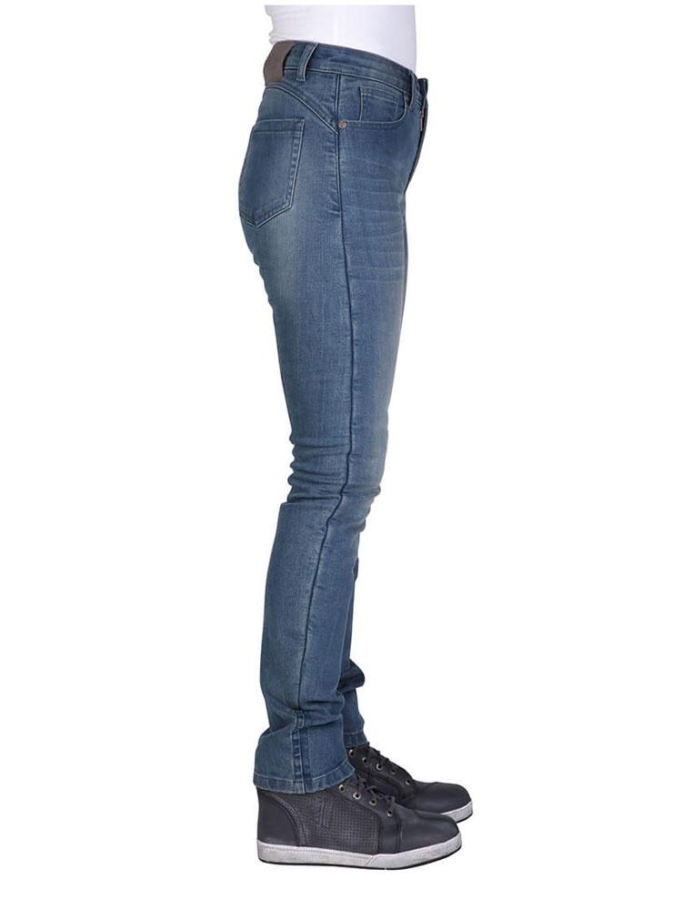 Jeansy motocyklowe damskie Modeka Tabera jasno niebieskie sprane