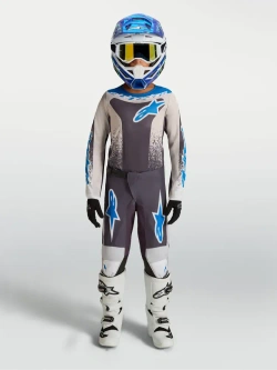Spodnie cross dziecięce Alpinestars MX Fluid Drag czarno-szaro-niebieskie