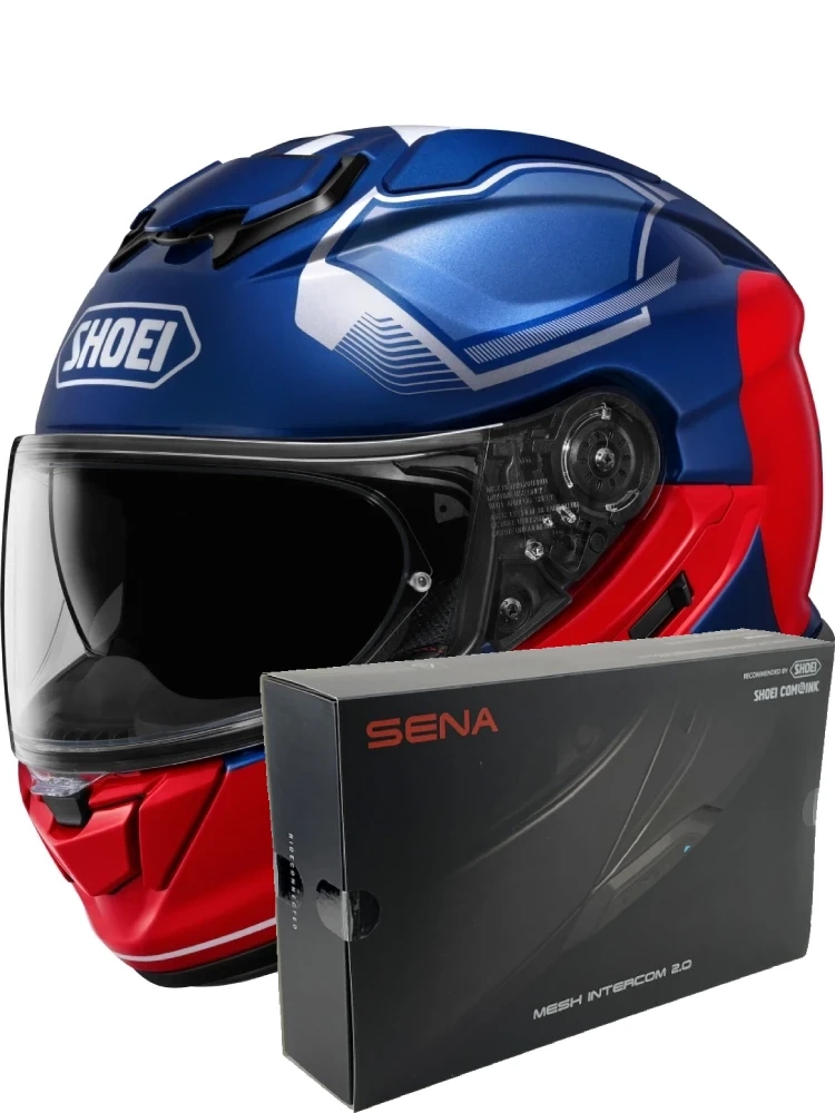 Zestaw: kask integralny Shoei GT-Air 3 Mike TC-2 niebiesko-czerwony + dedykowany interkom motocyklowy Sena SRL 3