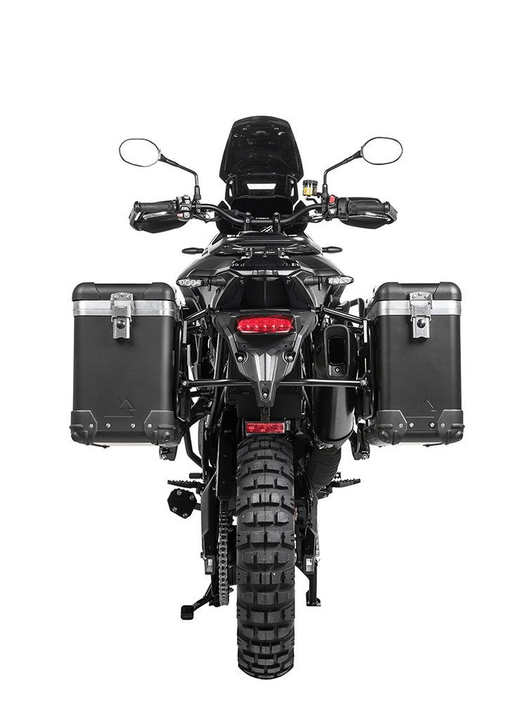 Zestaw: kufry boczne z anodowanego aluminium czarne Zega Pro + stelaże czarne Touratech Triumph Tiger 900 Rally / Pro / GT / GT Pro (20-) (31+38L)