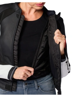 Kurtka motocyklowa damska skórzana REV’IT! Xena 4 biało-fluo czerwona