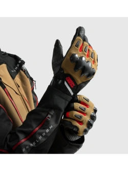 Rękawice motocyklowe Rebelhorn Defender brązowo-czarno-czerwone
