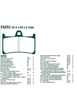 Klocki hamulcowe EBC EPFA252HH 50.4 x 69 x 8.7mm na przód.