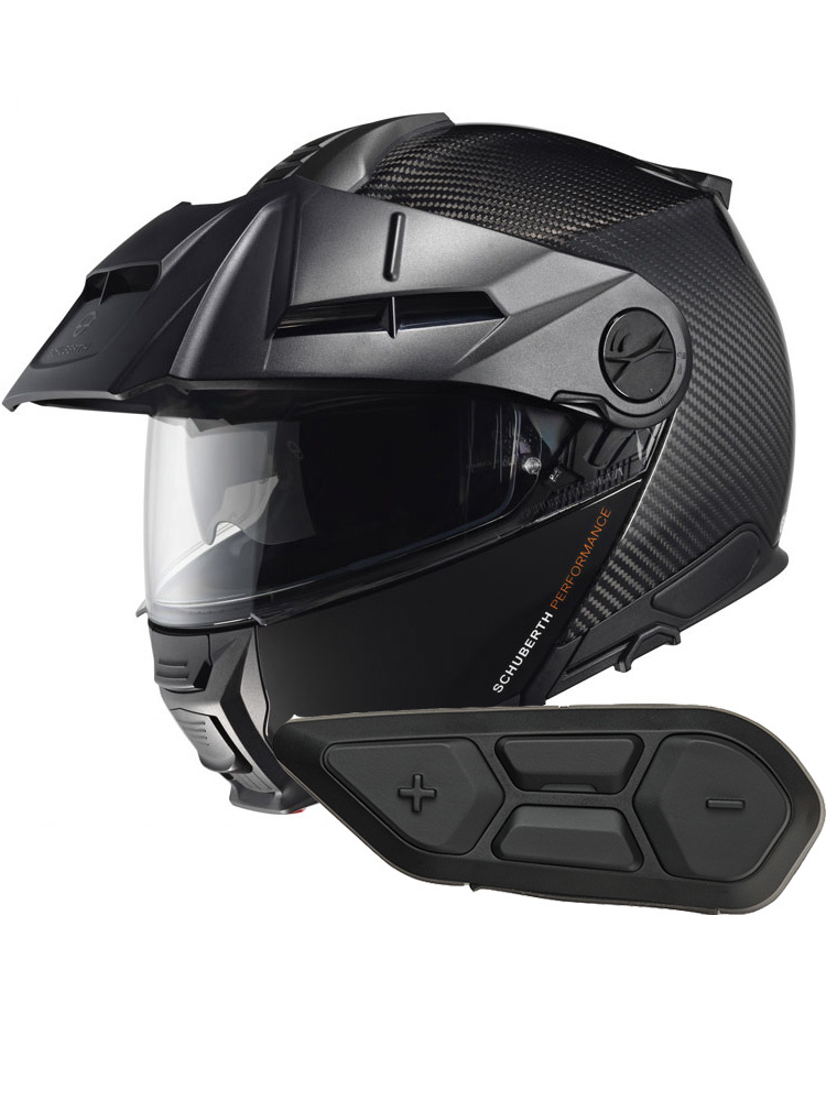 Zestaw: kask szczękowy Schuberth E2 Carbon czarny + dedykowany interkom motocyklowy