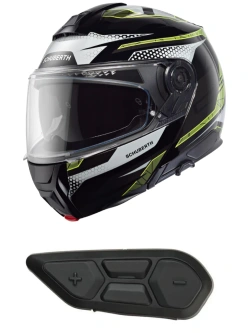 Zestaw: Kask szczękowy Schuberth C5 Velocity czarno-szaro-żółty + dedykowany interkom motocyklowy