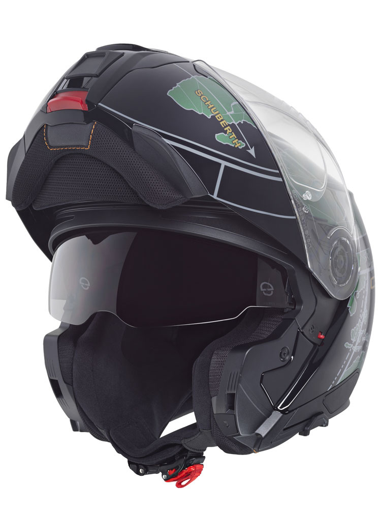 Zestaw: kask szczękowy Schuberth C5 Globe zielono-czarny + dedykowany interkom motocyklowy