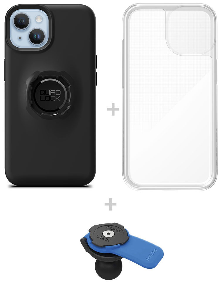 Zestaw: etui na telefon iPhone 14, wodoodporny pokrowiec oraz uchwyt kulowy Quad Lock
