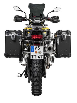 Zestaw: kufry boczne z anodowanego aluminium czarne "And-Black" Zega Evo + stelaże srebrne Touratech BMW F850GS/ ADV/ F750GS/ F900GS ADV/ F800GS (24-) (31+38L)