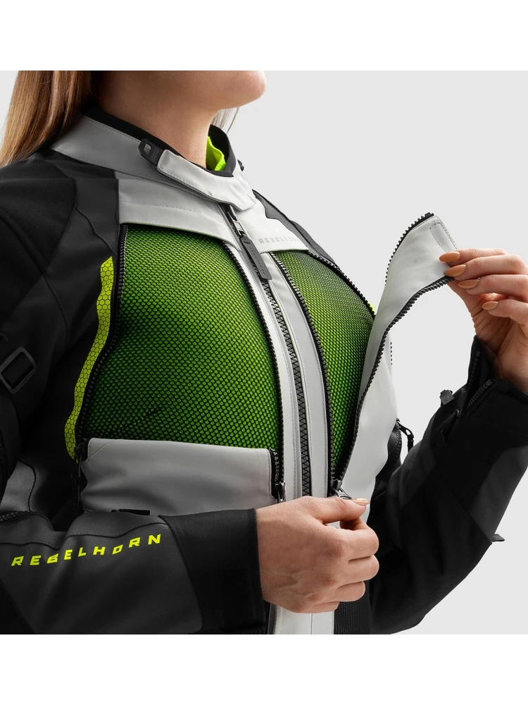 Kurtka motocyklowa damska tekstylna Rebelhorn Hardy 3.0 czarno-szaro-żółta