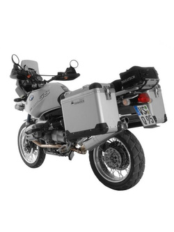 Zestaw: kufry boczne z anodowanego aluminium srebrne "And-S" Zega Pro + stelaże srebrne Touratech BMW R1150GS/R1150GS Adventure/R1100GS/R850GS (38+45L)