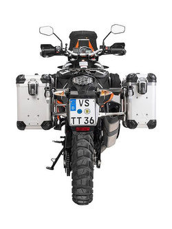 Zestaw: kufry boczne z anodowanego aluminium srebrne "And-S" Zega Evo + stelaże srebrne Touratech KTM 1050 Adventure/1090 Adventure/1290 Super Adventure (-20)/1190 Adventure/R (31+38L)