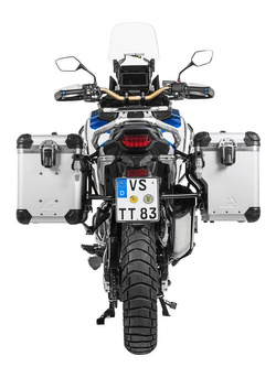 Zestaw: kufry boczne z anodowanego aluminium srebrne Zega Evo X + stelaże czarne Touratech Honda CRF1100L Africa Twin (22-)/ Adventure Sports (2 x 45L)