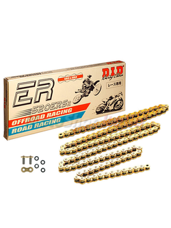 KTM EXC125/200/SX125/XC250/SX-F250/XC300/XC-W300/XCF-W250 zestaw napędowy DID520 ERS2 G&G EXCLUSIVE RACING (łańcuch super wzmocniony, bezoringowy, gold&gold) zębatki SUNSTAR