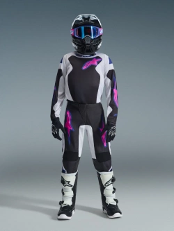 Spodnie cross dziecięce Alpinestars MX Fluid Grid czarno-szaro-fioletowe