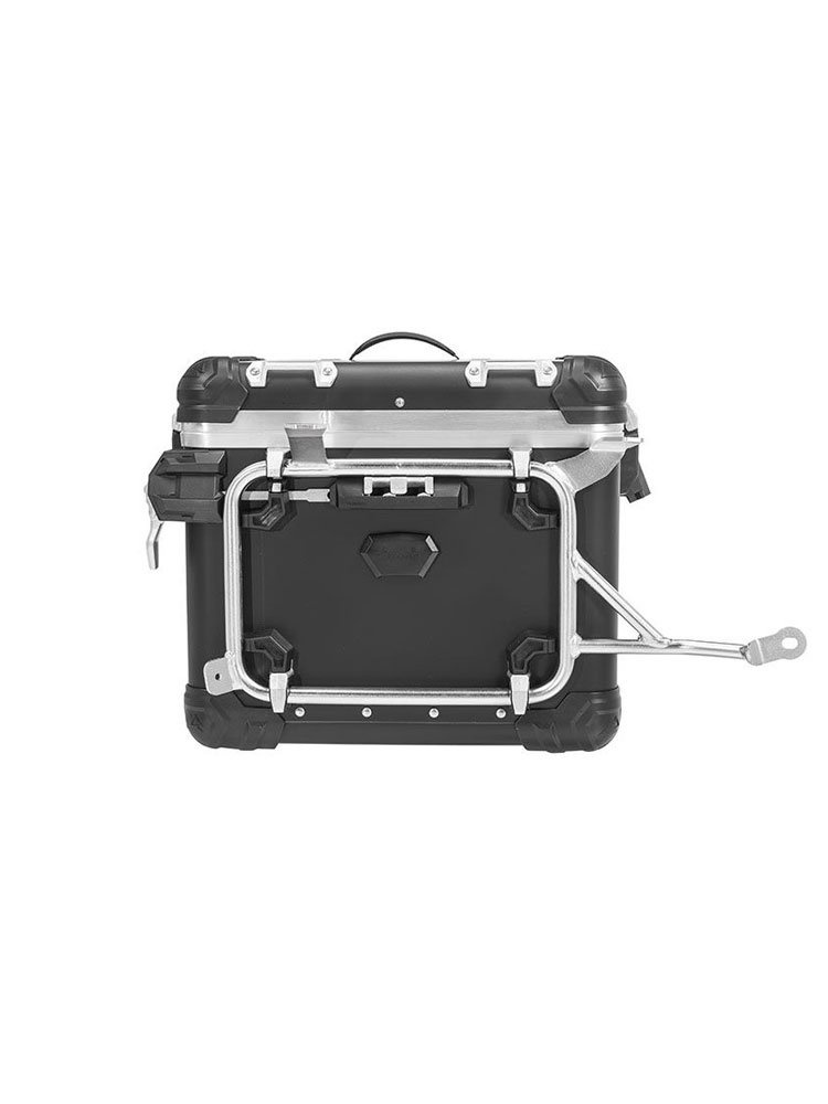 Zestaw: kufry boczne z anodowanego aluminium czarne "And-Black" Zega Evo + stelaże srebrne Touratech BMW R1250GS/ R1250GS Adventure/ R1200GS (13-21)/ R1200GS Adventure (14-21) (31+38L)