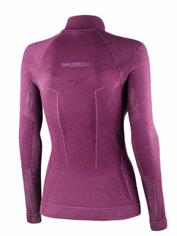 Bluza termoaktywna damska z długim rękawem Brubeck Extreme Merino z zamkiem, fioletowa