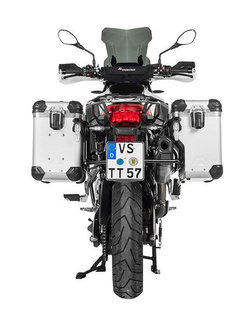 Zestaw: kufry boczne z anodowanego aluminium srebrne Zega Evo X + stelaże czarne Touratech BMW F850GS/ Adventure/ F750GS/ F900GS Adventure/ F800GS (24-) (2 x 38L)