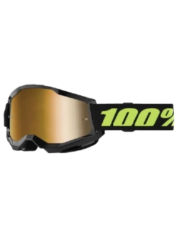 Gogle motocyklowe 100% Strata 2 z szybką lustrzaną czarne-fluo