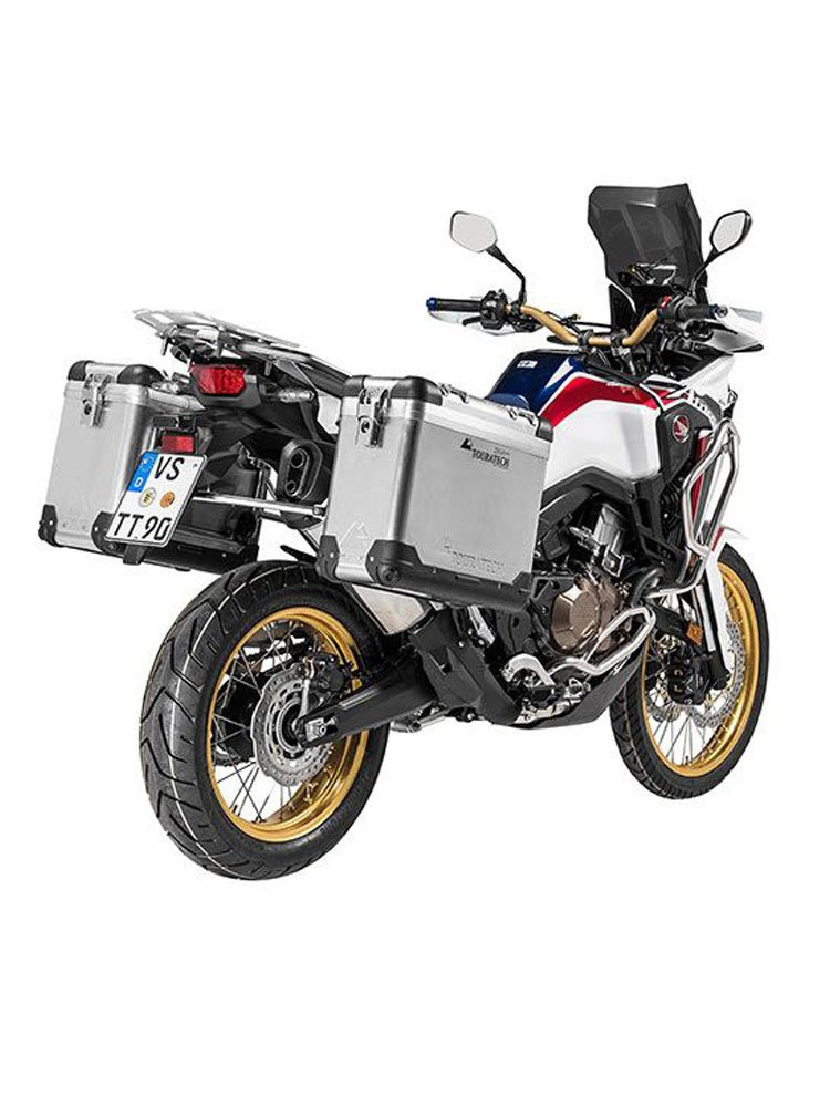 Zestaw: kufry boczne aluminiowe srebrne Zega Pro + stelaże srebrne Touratech Honda CRF1000L Africa Twin (18-22) /CRF1000L Adventure Sports (31+38L)