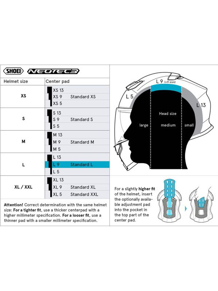 Wkładka centralna Shoei L9 typ Q do kasku Neotec 3, GT-Air 3, J-Cruise 3