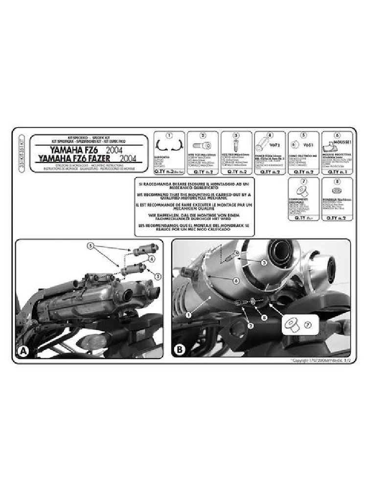 Adapter do montażu stelaży kufrów bocznych bez stelaża centralnego KZ351 Kappa Yamaha FZ6/ 600 Fazer (04-11)