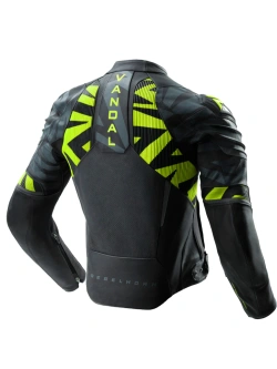 Kurtka motocyklowa skórzana Rebelhorn Vandal 2 czarno-szara-fluo