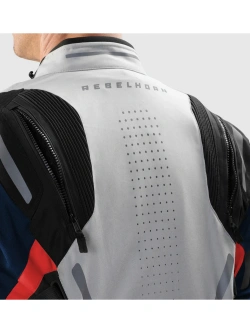 Kurtka motocyklowa tekstylna Rebelhorn Hiker IV szaro-niebiesko-czerwona