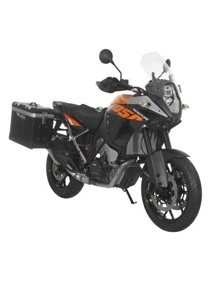 Zestaw: kufry boczne z anodowanego aluminium czarne Zega Pro + stelaże czarne Touratech KTM 1050 Adventure/ 1090 Adventure/ 1290 Super Adventure (-20)/1190 Adventure/R (38+45L)