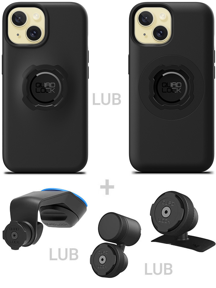 Zestaw do samochodu: etui na telefon iPhone 15 oraz mocowanie Quad Lock