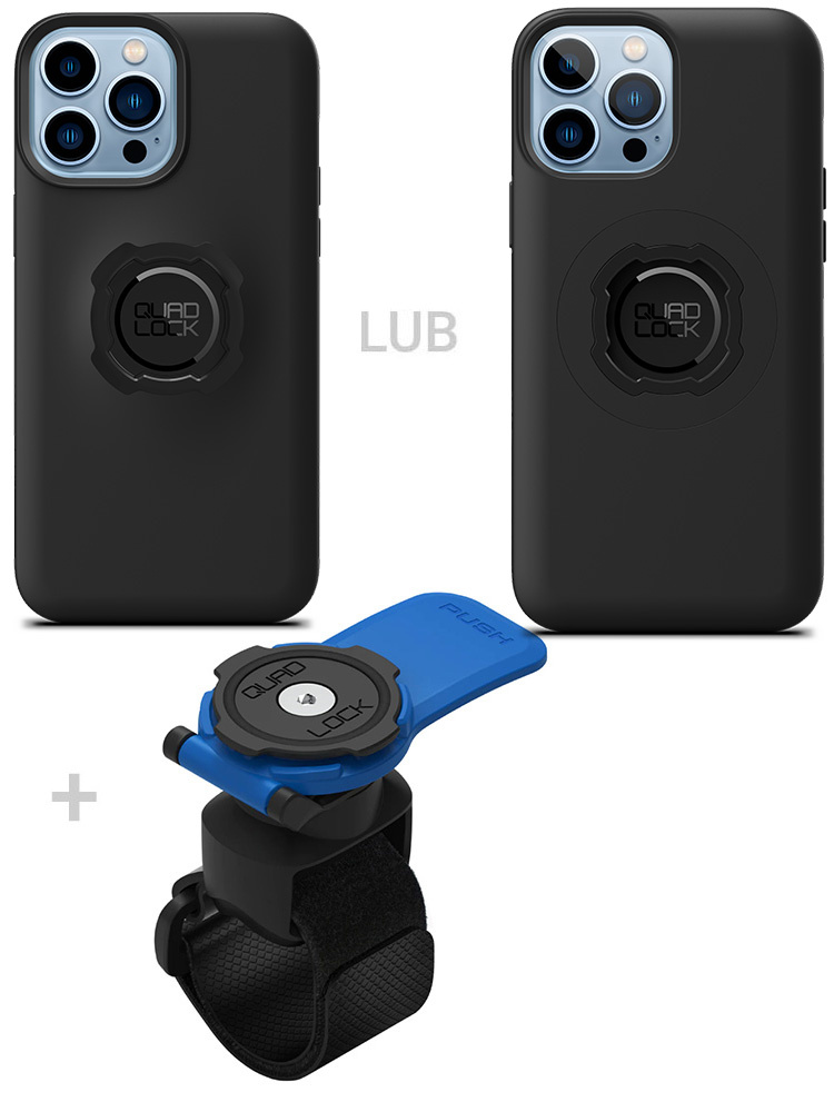 Zestaw: etui na telefon iPhone 13 Pro Max + uchwyt Quad Lock montowany za pomocą paska z szybkozłączką