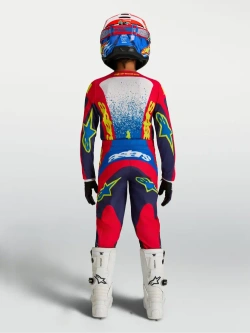 Spodnie cross dziecięce Alpinestars MX Fluid Drag niebiesko-czerwono-żółte