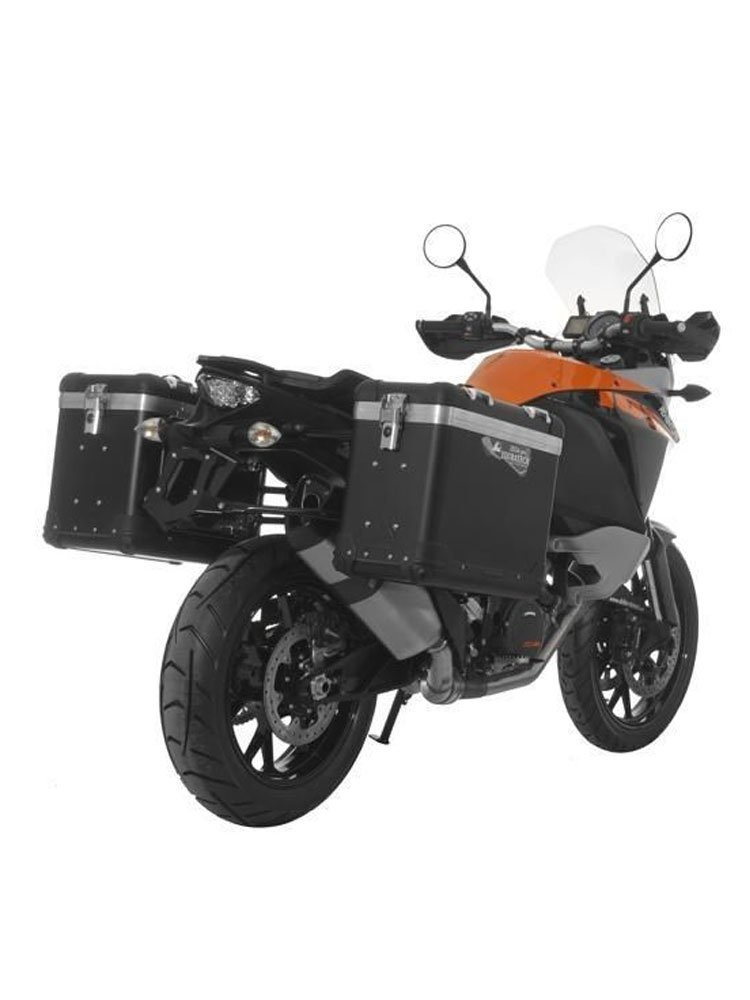 Zestaw: kufry boczne z anodowanego aluminium czarne Zega Pro + stelaże czarne Touratech KTM 1050 Adventure/ 1090 Adventure/ 1290 Super Adventure (-20)/1190 Adventure/R (38+45L)