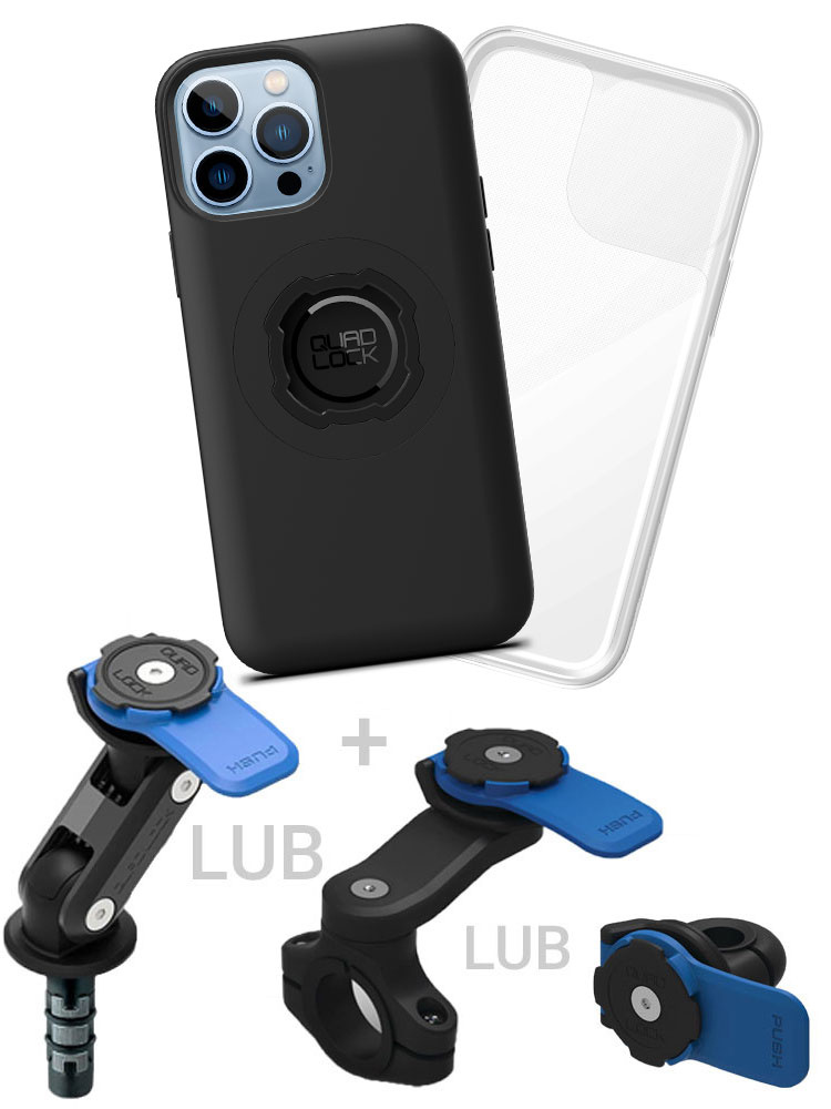 Zestaw na motocykl: etui MAG na telefon iPhone 13 Pro Max (magnetyczne) + wodoodporny pokrowiec MAG + mocowanie Quad Lock