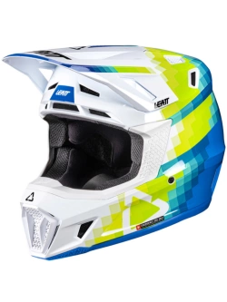 Kask enduro Leatt Moto 7.5 V25 Pixel biało-niebiesko-żółty z goglami biało-niebieskimi