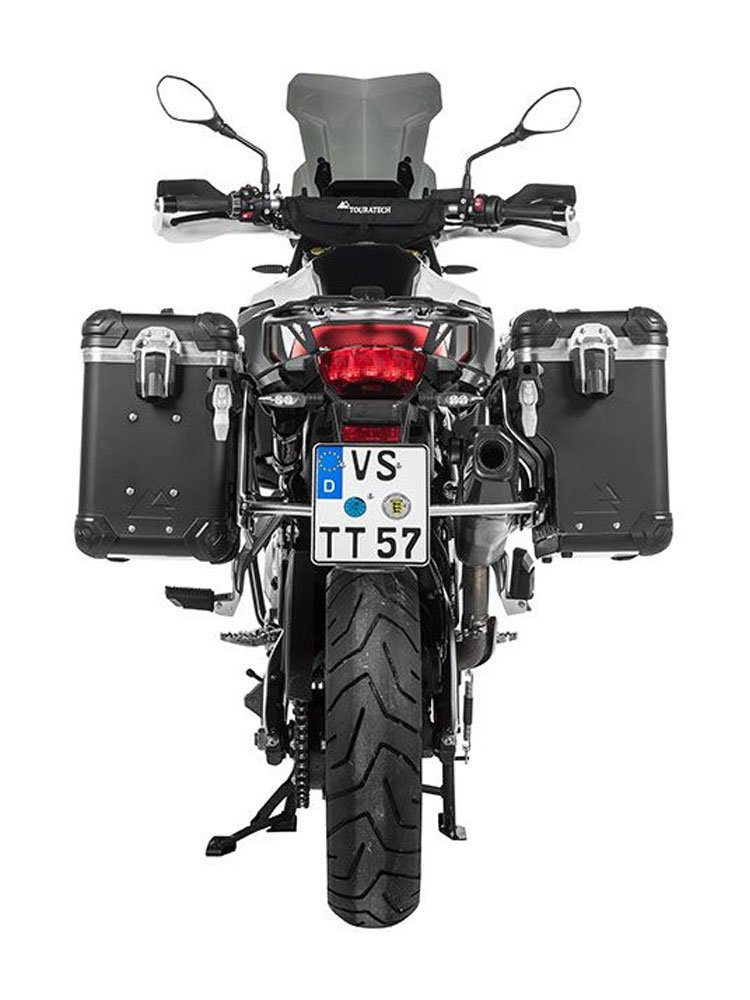 Zestaw: kufry boczne z anodowanego aluminium czarne Zega Evo X + stelaże srebne Touratech BMW F850GS/ Adventure/ F750GS/ F900GS Adventure/ F800GS (24-) (2 x 38L)