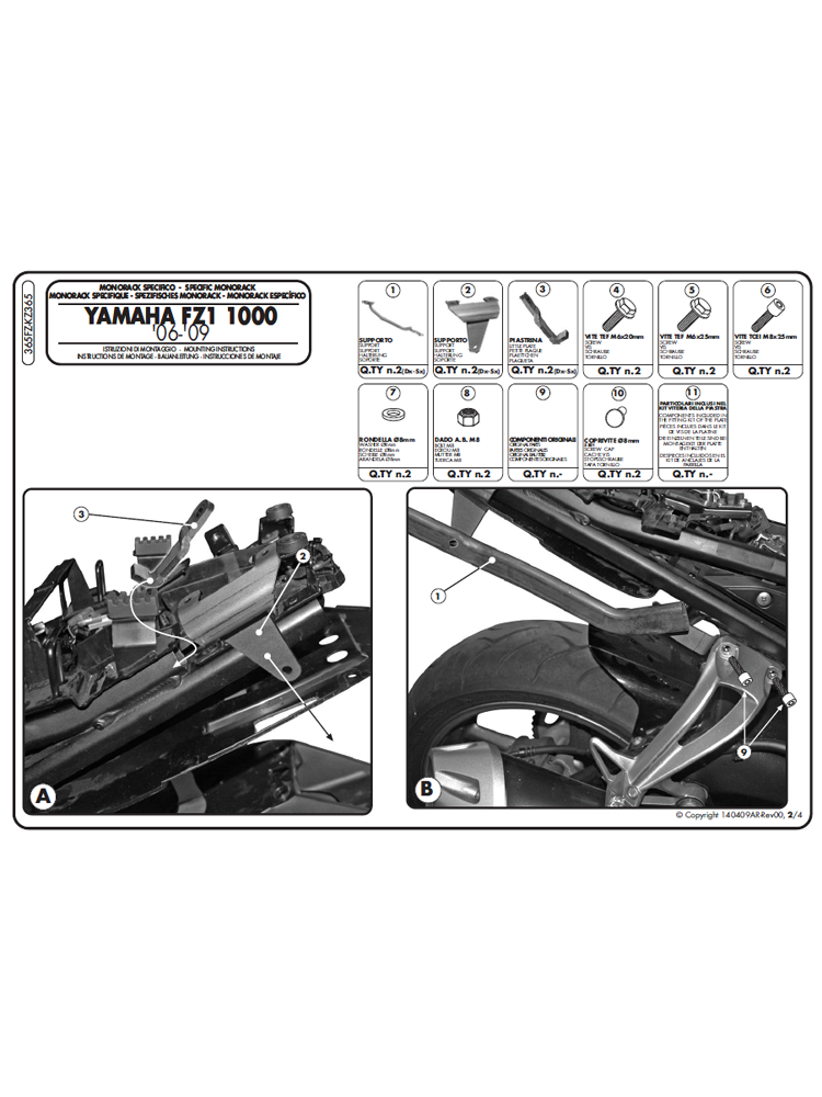 Stelaż pod kufer centralny Monolock GIVI Yamaha FZ1 1000 (06-15)