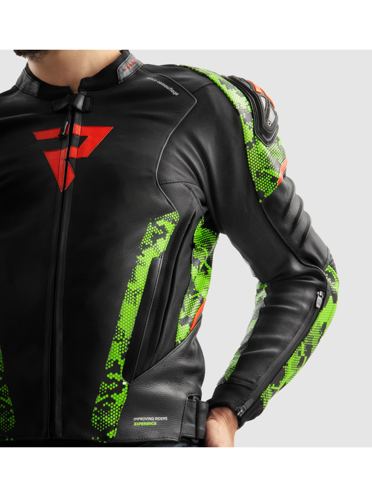 Kurtka motocyklowa skórzana Rebelhorn Veloce czarno-zielono-czerwona