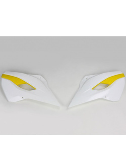 Osłony chłodnicy UFO do Husqvarna TC 125/300 (14-15), TE/TX 125/250/300 (14-16), TC 250 (16), FC 250/350/450 (14-15), FE 250/350/450/501 (14-16) biało-żółte