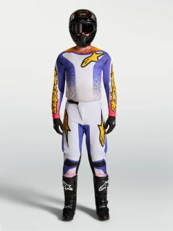Spodnie cross Alpinestars MX Fluid Drag biało-niebiesko-żółte