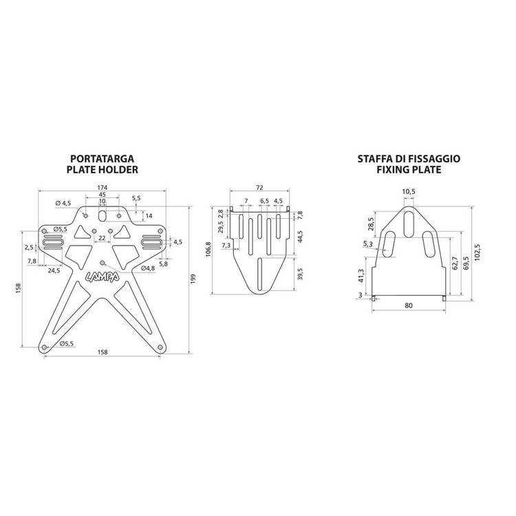 Uniwersalne mocowanie tablicy rejestracyjnej Lampa Aero-X Evo 6 z regulacją wysokości i pochylenia