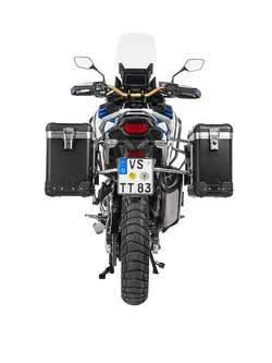 Zestaw: kufry boczne z anodowanego aluminium czarne Zega Pro + stelaże srebrne Touratech Honda CRF1100L Africa Twin (22-)/ Adventure Sports (31+38L)