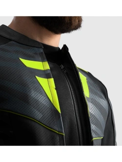 Kurtka motocyklowa skórzana Rebelhorn Vandal 2 czarno-szara-fluo