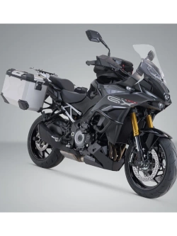Zestaw: kufry boczne TRAX ADV + stelaże PRO SW-Motech Suzuki GSX-S 1000 GX srebrne [poj.: 2 x 45 L]