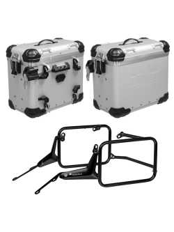 Zestaw: kufry boczne z anodowanego aluminium srebrne "And-S" Zega Evo + stelaże czarne Touratech BMW R 1300 GS Adventure (24-) [38+38l]