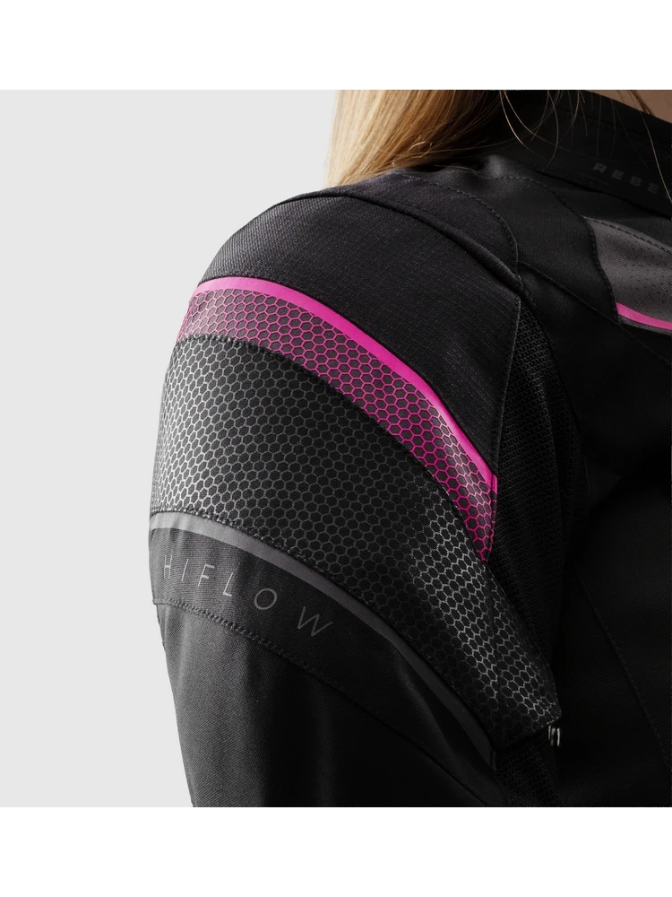 Kurtka motocyklowa damska tekstylna Rebelhorn Hiflow V czarno-szaro-różowa
