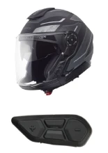 Zestaw: Kask otwarty Schuberth J2 Sigma czarno-szary + dedykowany interkom motocyklowy