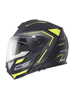 Zestaw: kask szczękowy Schuberth C5 Omega czarno-biało-żółty + dedykowany interkom motocyklowy